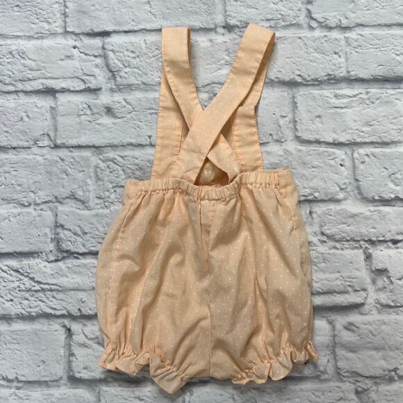 Vintage Cuties by Judy Romper Overall Peach Pink Dot Size 12 months Tulip Bow - Picture 4 of 6